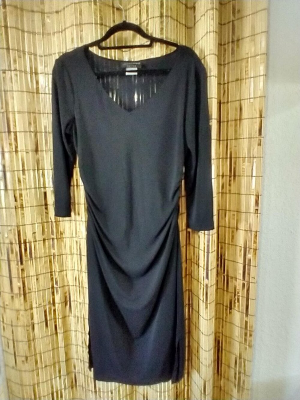 Connected Apparel Side-Ruched V-Neck Sheath Dress